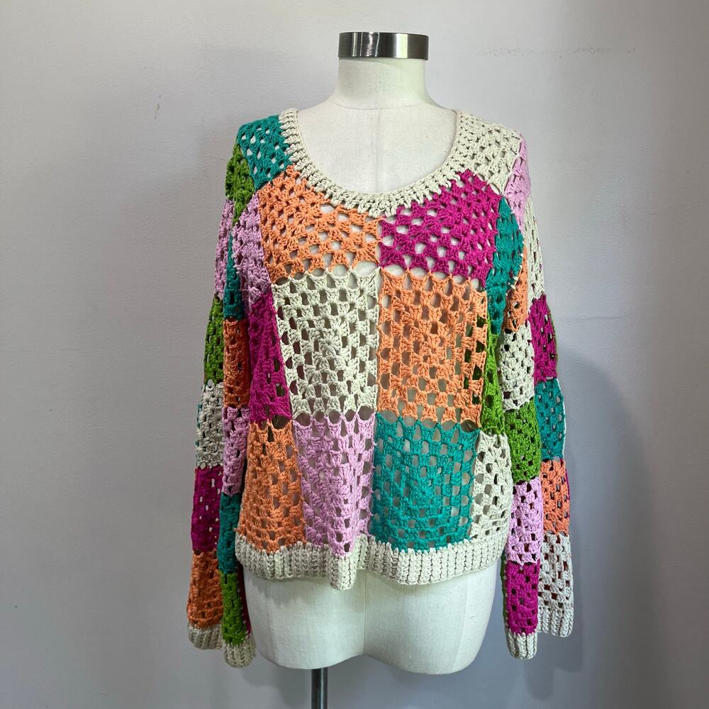 BiBi Colorful Patchwork V-Neck Sweater - Picture 2 of 9